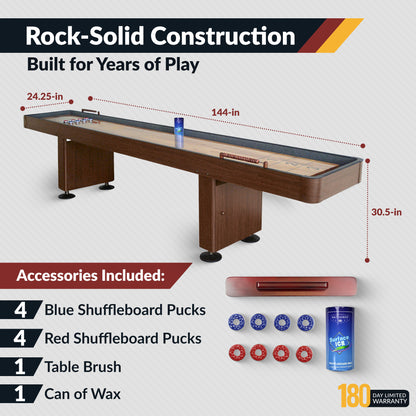 Challenger 12-ft Shuffleboard Table - Walnut Finish