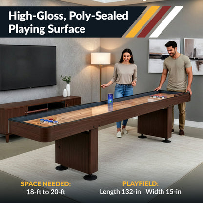Challenger 12-ft Shuffleboard Table - Walnut Finish