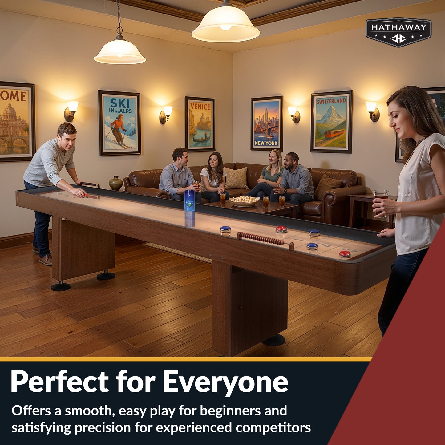 Challenger 12-ft Shuffleboard Table - Walnut Finish